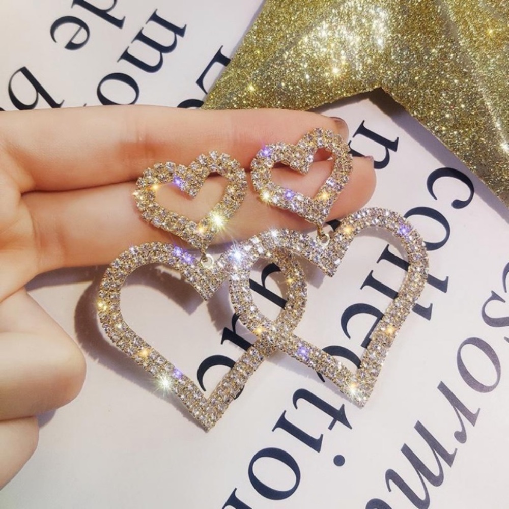 🌈2/$20🌈 Rhinestone double heart earring